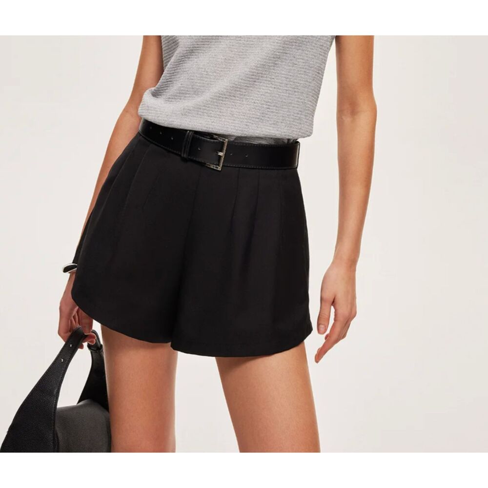 COMMENSE High Waist Pleated Shorts Black Small NEW NWT